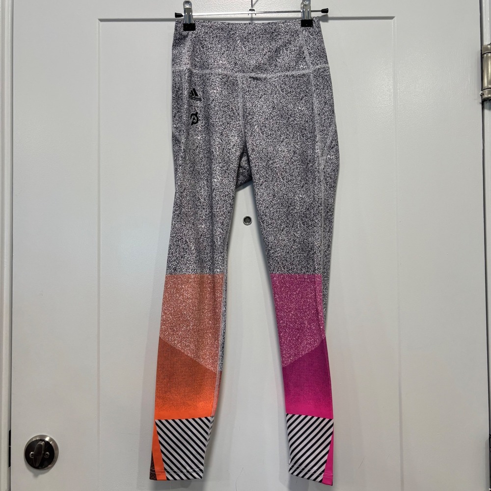 Adidas x Peloton Heat.Rdy Leggings Womens XS Black White Speckled Colorblock